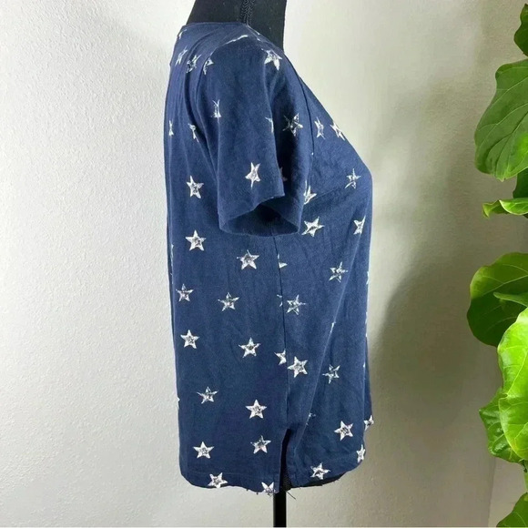 Lucky Brand Women’s 100% Cotton Navy Blue Short Sleeve V-Neck T-Shirt Top - Picture 5 of 11